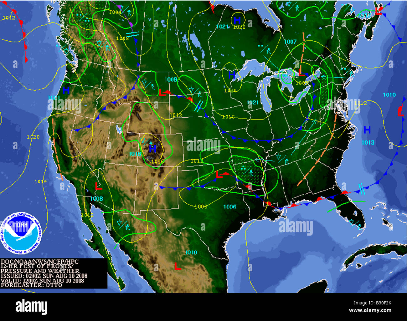 Mappa meteo America del Nord Foto Stock