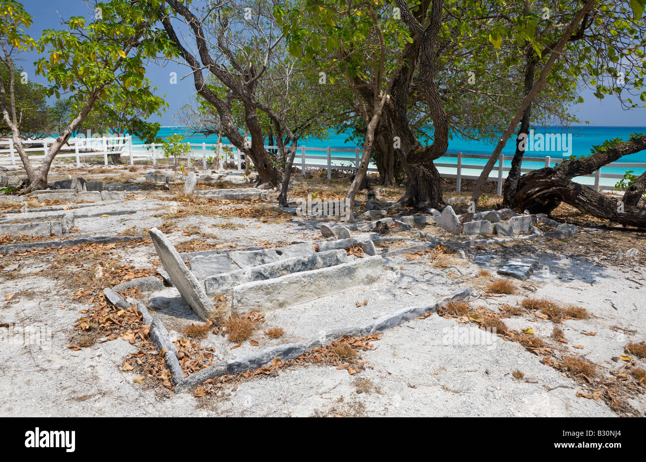 Vecchio Cimitero sul Bikini Isole Marshall Bikini Atoll Micronesia Oceano Pacifico Foto Stock