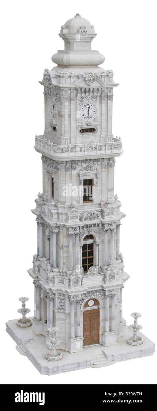 La torre dell'orologio di Dolmabahce come un modello in miniatura Foto Stock