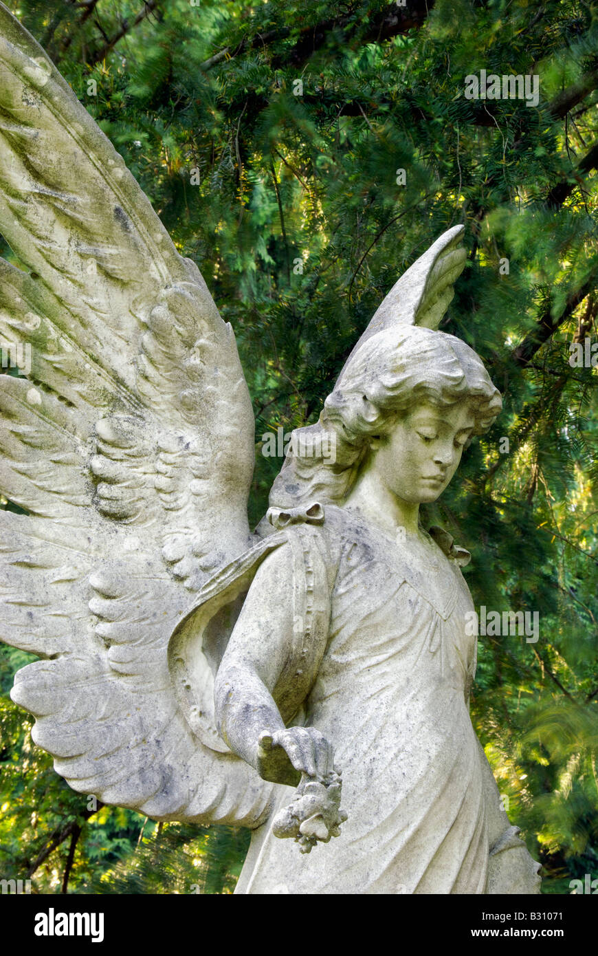 Angelo scultura con ali completamente dispiegata per volare Foto Stock