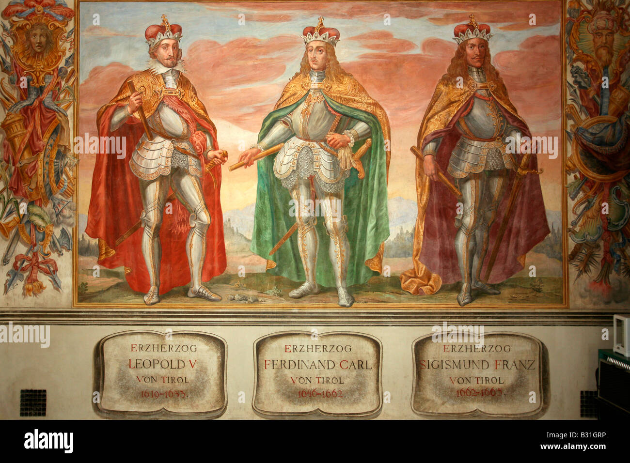 Innsbruck: Schloss Ambras: Spagnolo Hall: Dipinti Foto Stock