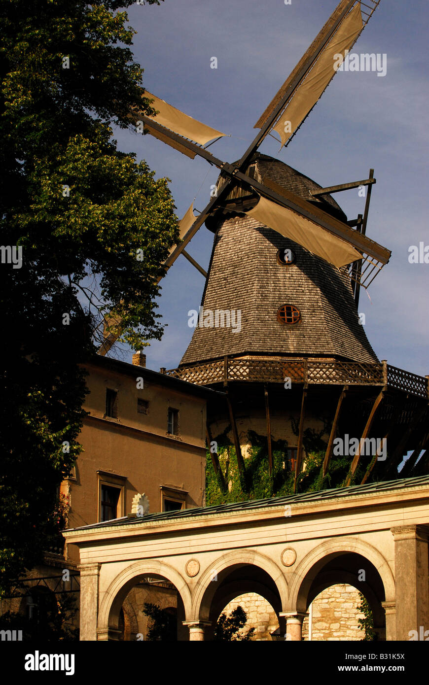 Mulino a vento nel Parco Sanssouci,Patrimonio Mondiale Unesco, Potsdam, Germania, Europa Foto Stock