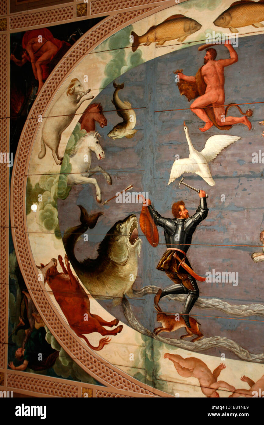 Il castello di Ambras: Il Armouries: soffitto dipinti Foto Stock