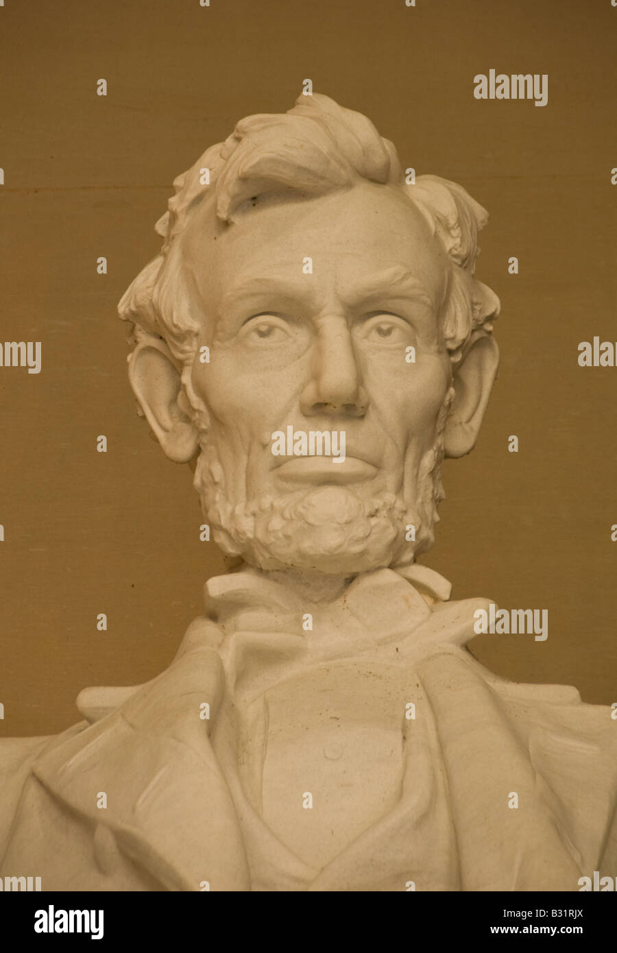 Il simulacro di testa il presidente Abraham Lincoln presso il Lincoln Memorial sul National Mall di Washington DC. Foto Stock