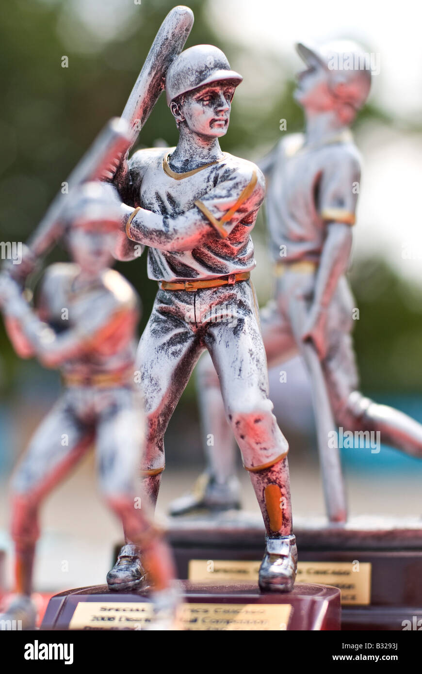 I trofei sul visualizzatore in corrispondenza di una Special Olympics softball tournament Foto Stock