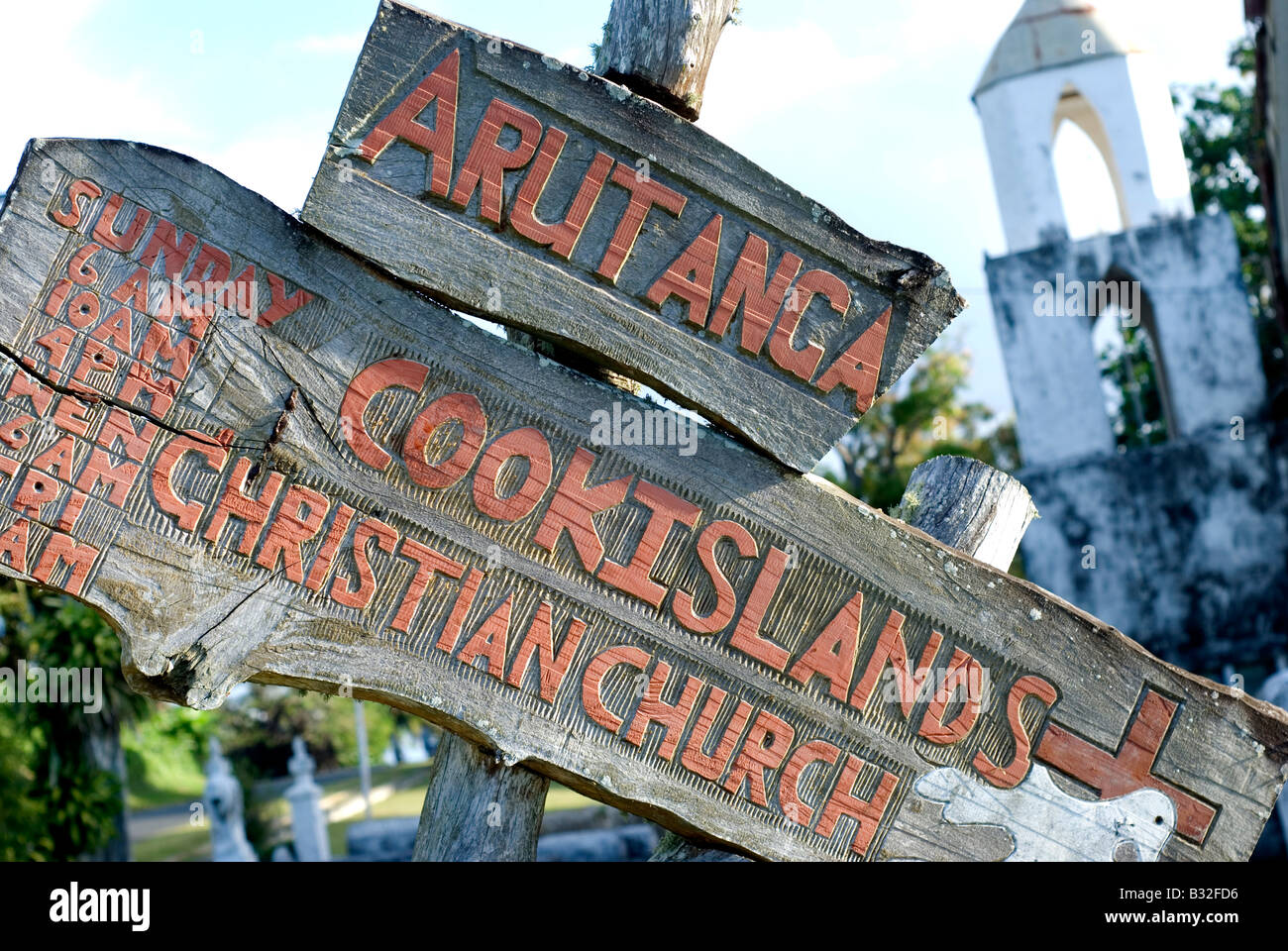 Aitutaki cicc chiesa, Isole Cook Foto Stock