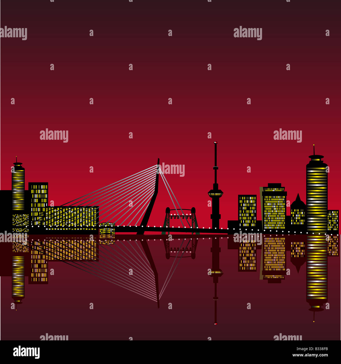 Abstract illustrazione vettoriale della skyline di Rotterdam con riflesso nell'acqua Foto Stock