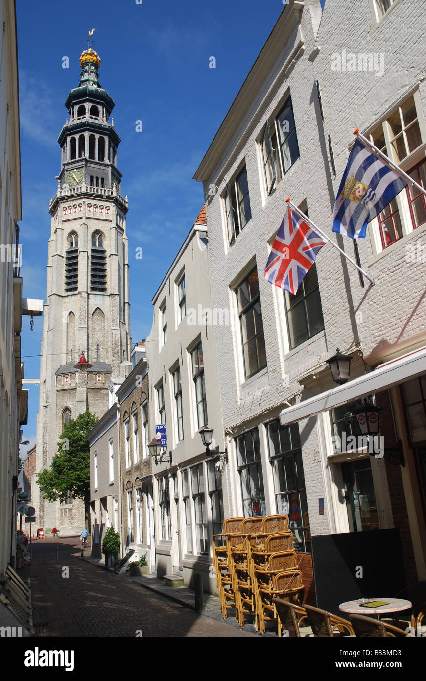 Lange Jan tower nel centro di Middelburg Zeeland Paesi Bassi Foto Stock