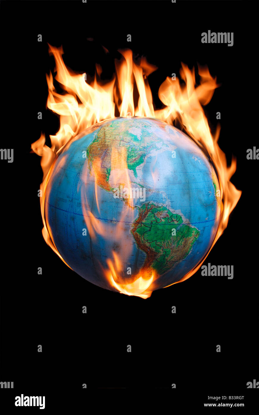 Globo sul fuoco che illustra il riscaldamento globale Foto Stock