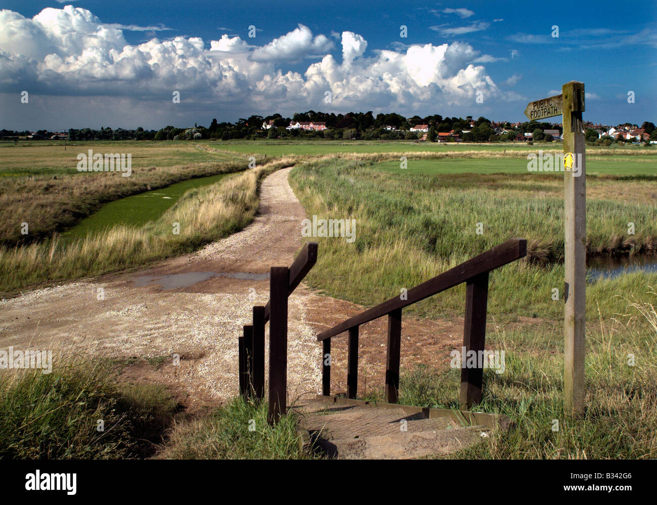 Sentiero di avvolgimento su paludi a Aldeburgh Suffolk in Inghilterra Foto Stock