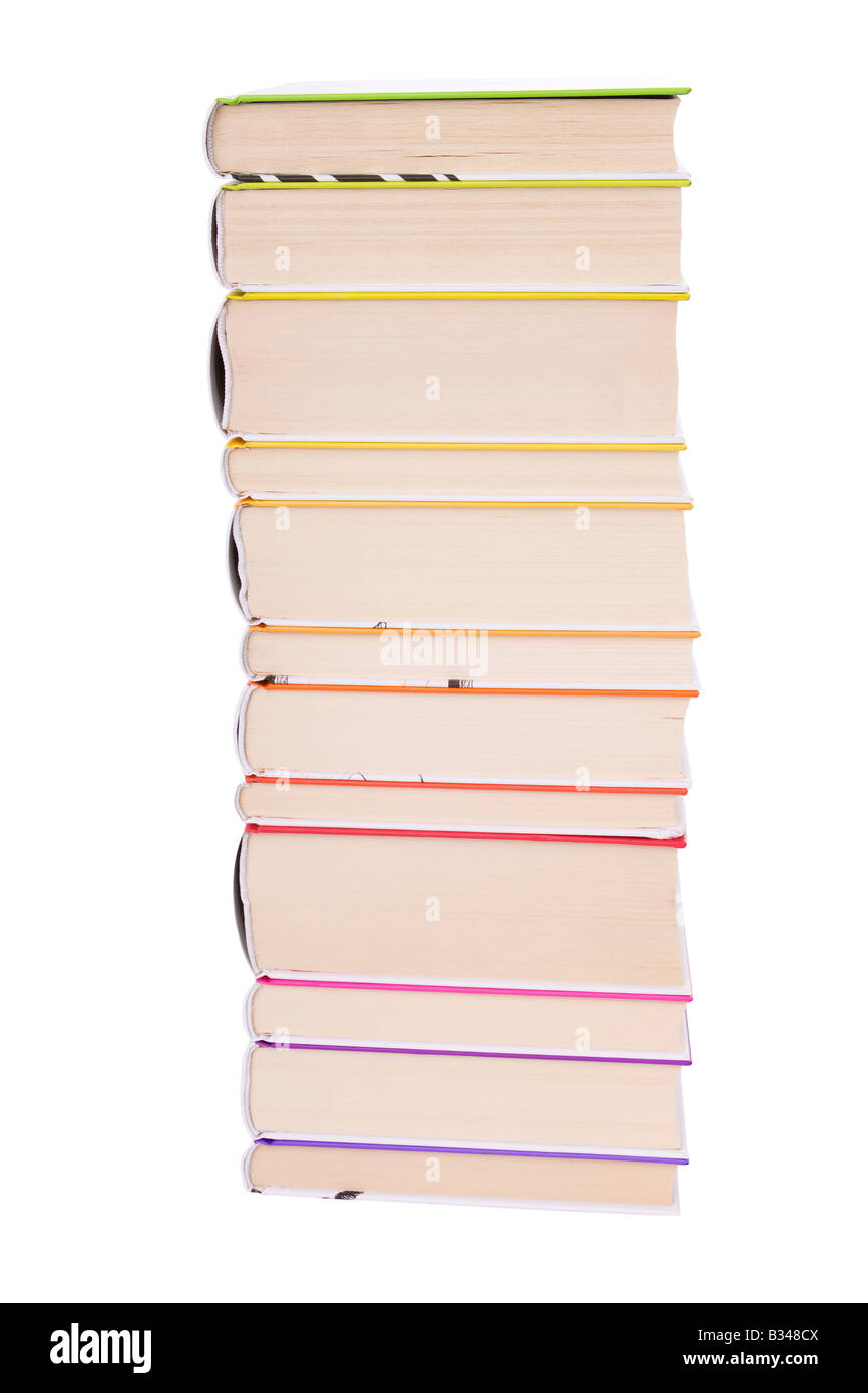 Pila di libri isolato su bianco Foto Stock