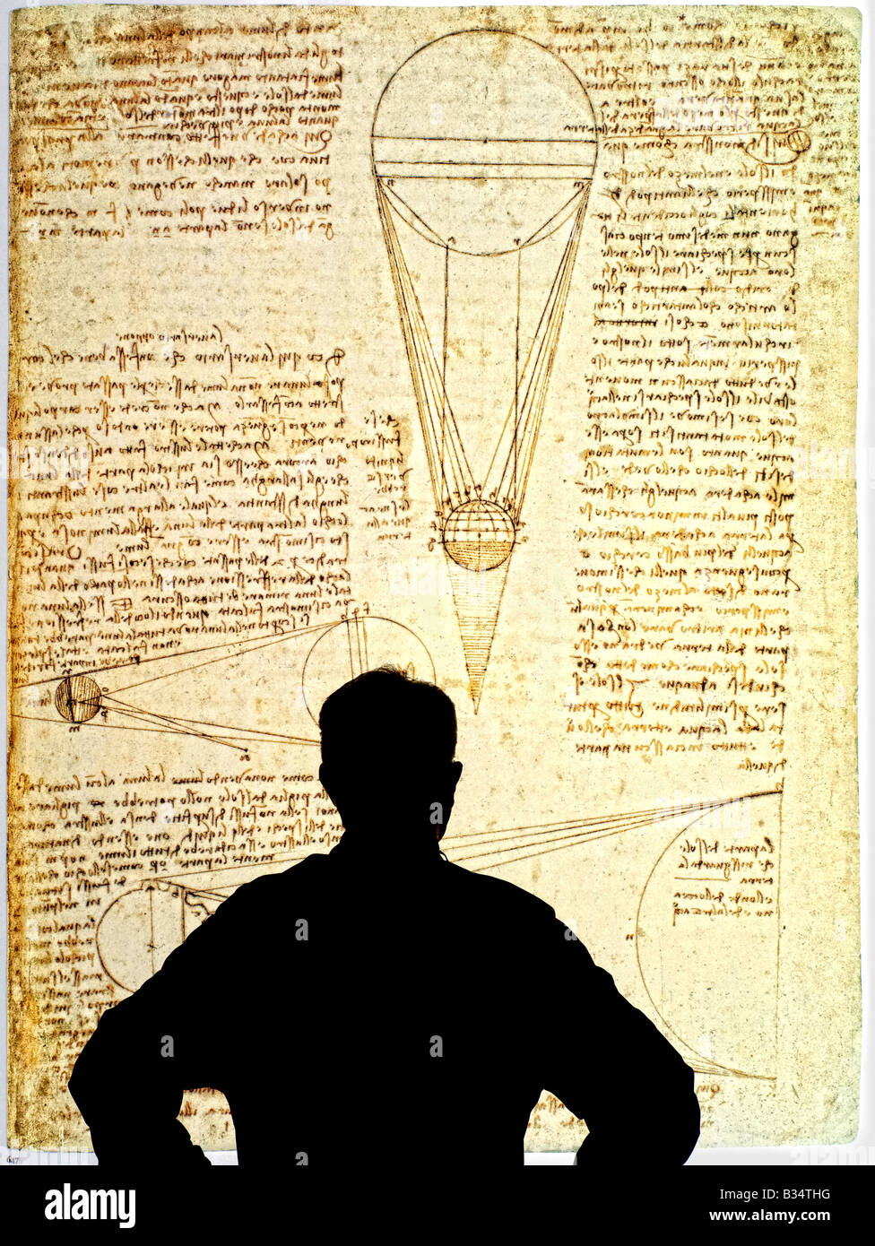 L'uomo studiando proiezione degli studi sull'illuminazione della Luna da Leonardo da Vinci penna e inchiostro 1506-1508 Foto Stock