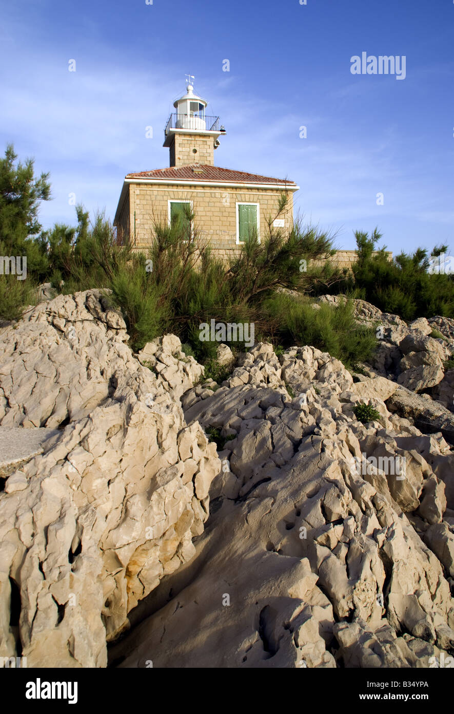 Makarska faro di Sveti Petar penisola della costa dalmata Foto Stock