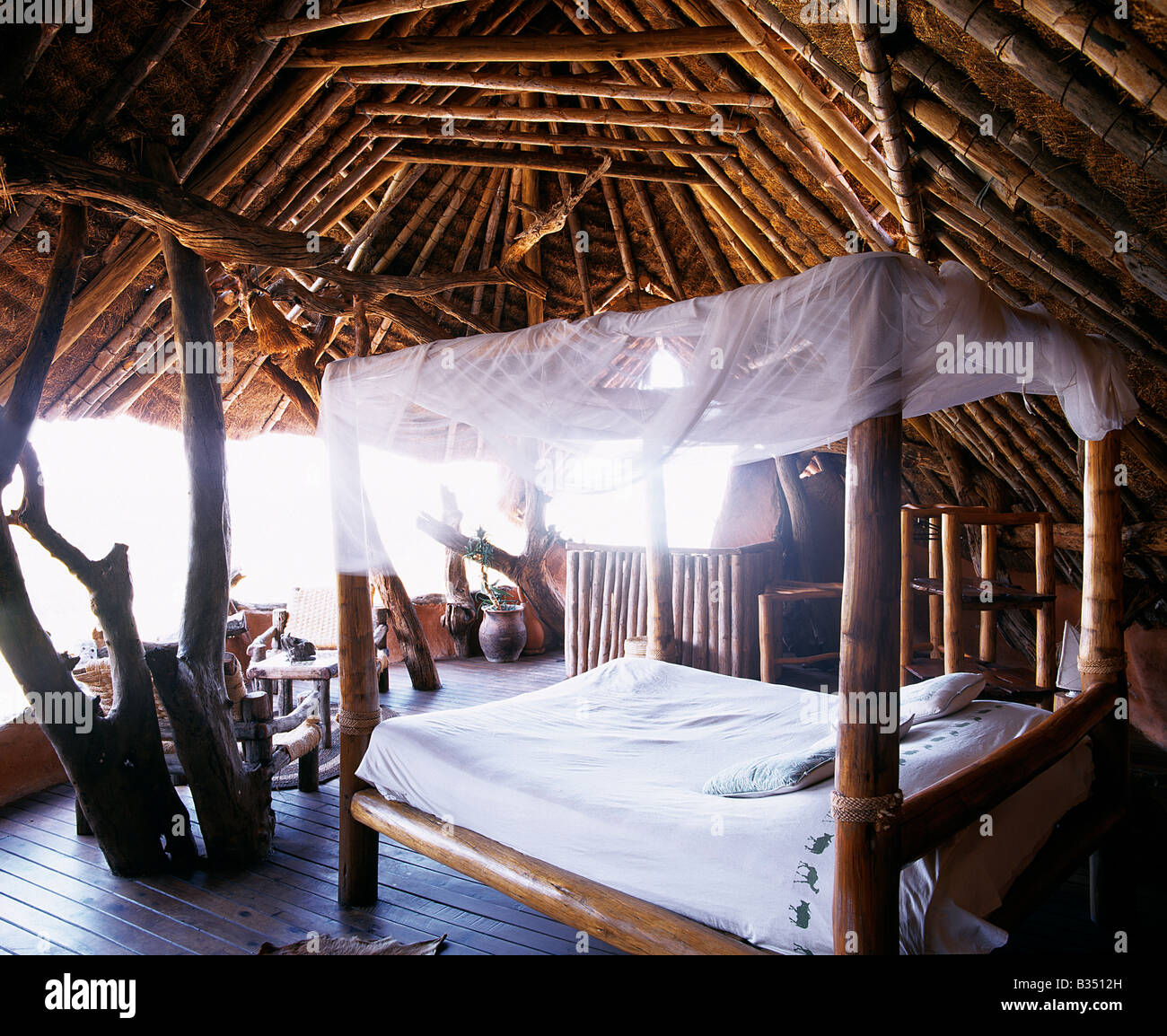 Kenya, Laikipia, IL Ngwesi Camp . Camera da letto PRESSO IL Ngwesi Camp. Foto Stock