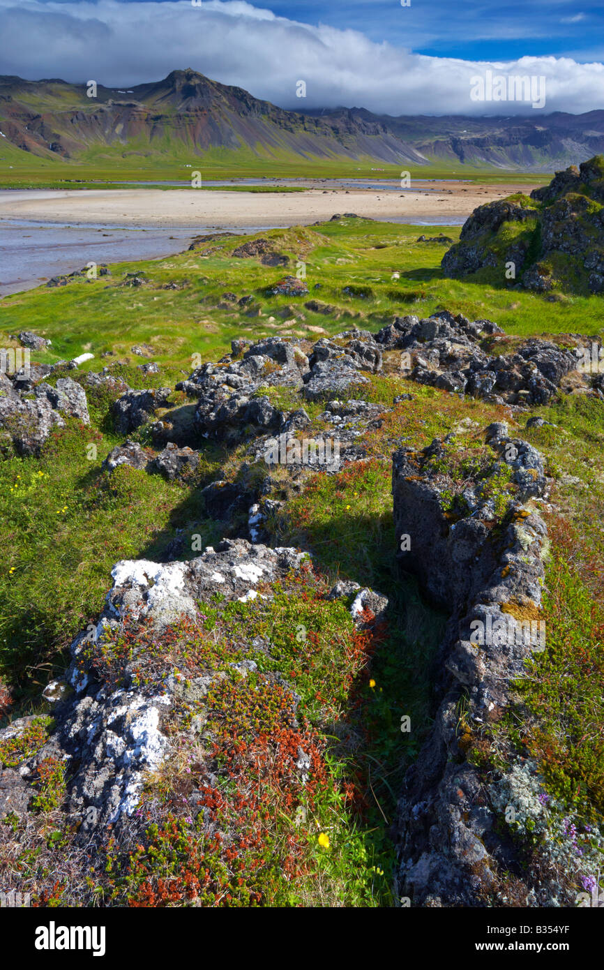 Paesaggio islandese a Budir sulla penisola di Snaefellsness Foto Stock
