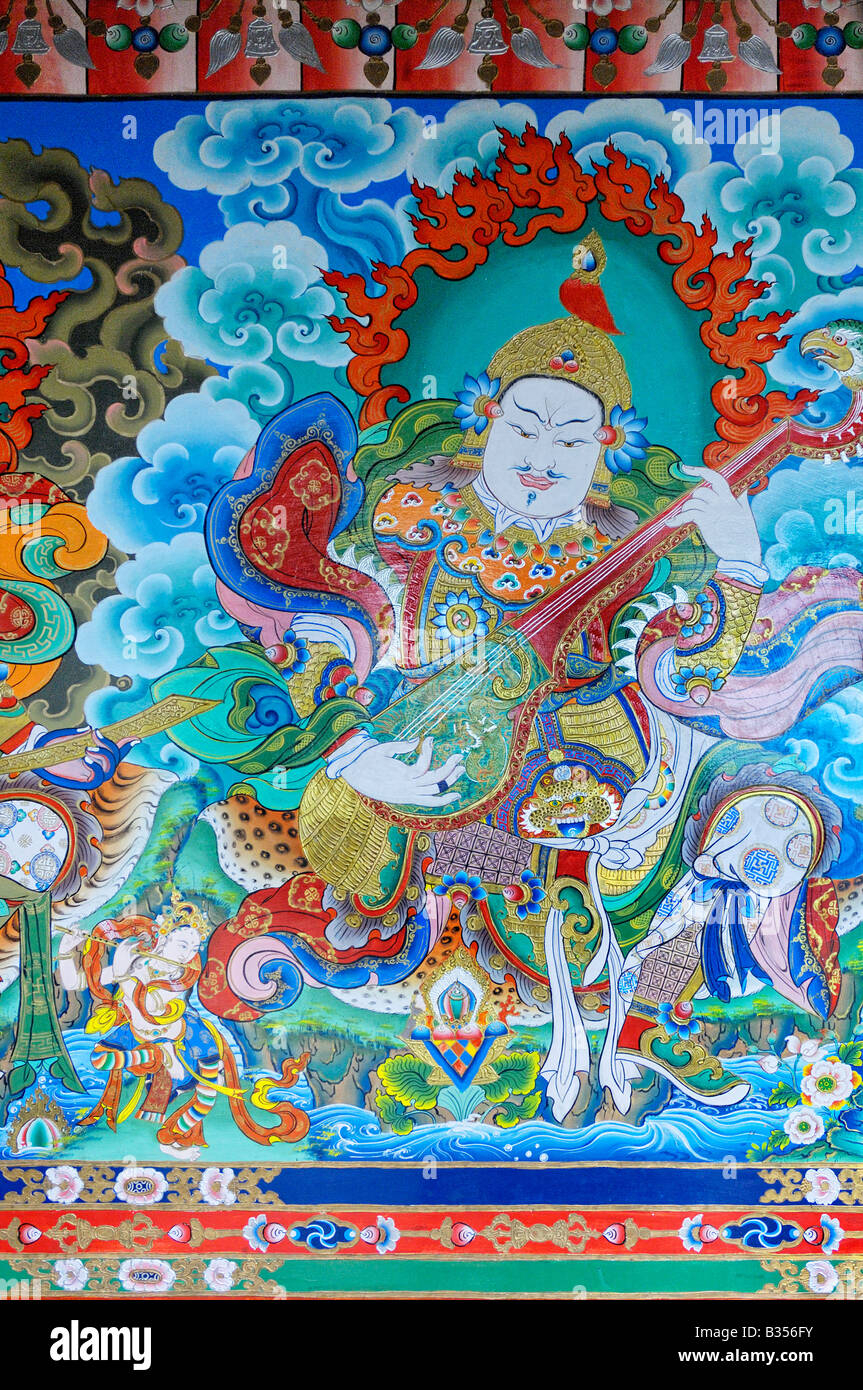Buddista Tibetana pittura Bhutia Busty Monastero Darjeeling Foto Stock