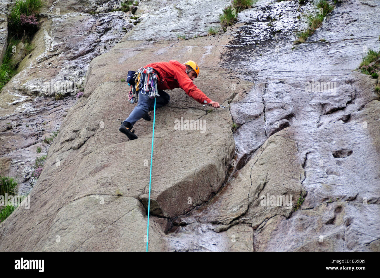 Arrampicatore sulle Lastre Idwal Snowdonia National Park Wales Cymru UK Foto Stock