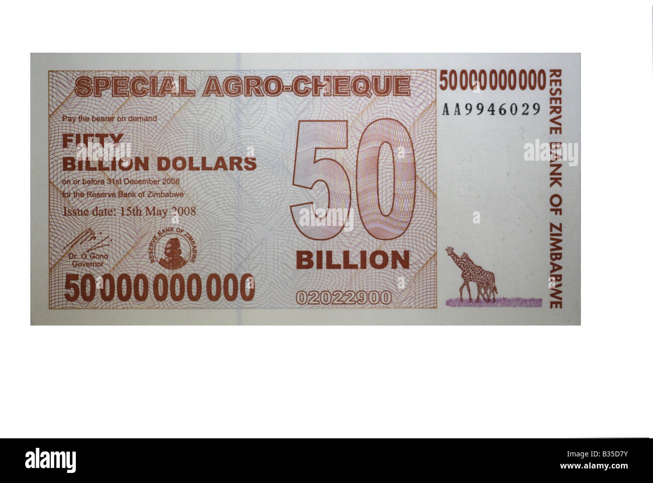 Banconota da 50 miliardi di dollari - Zimbabwe Foto Stock