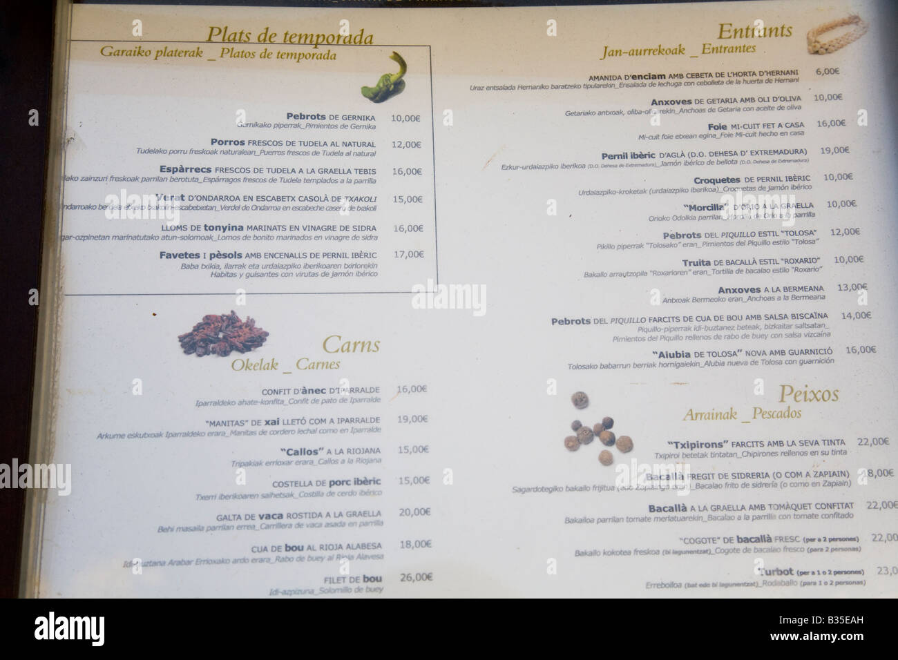 Spanish menu prices immagini e fotografie stock ad alta risoluzione - Alamy