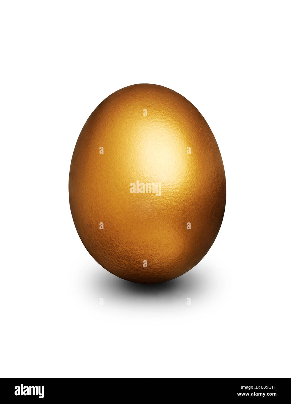 Golden Egg che rappresenta la sicurezza finanziaria contro uno sfondo bianco Foto Stock