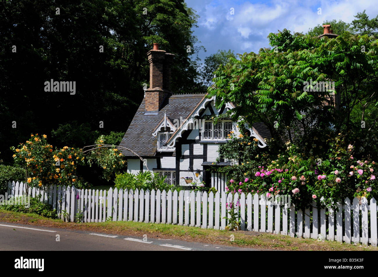 Bianco e nero cottage a Leighton vicino a Ironbridge, Shropshire Foto Stock