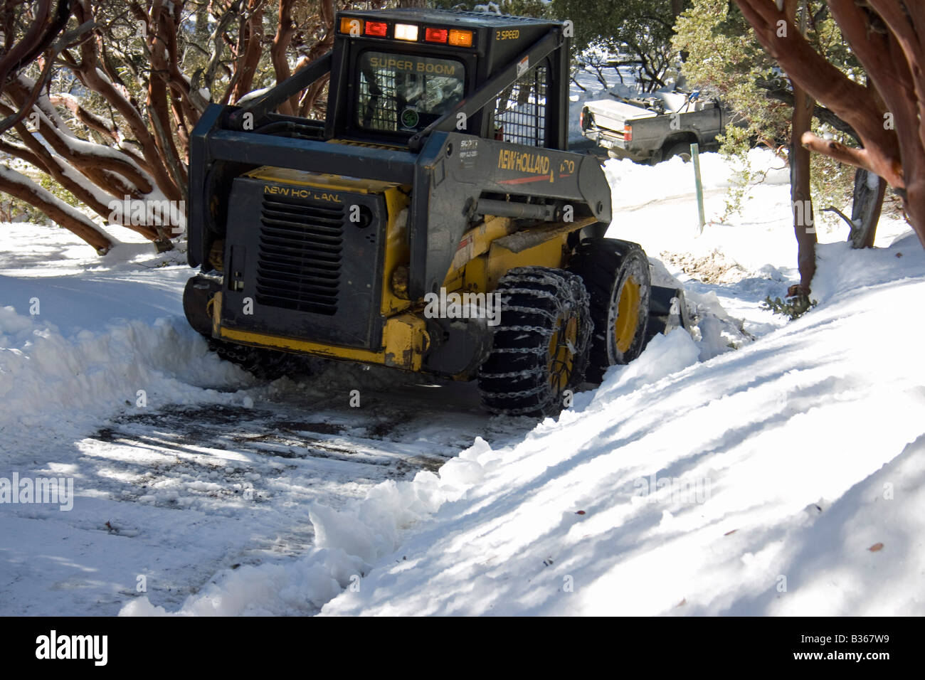 16 cm di neve è stata riportata in Pine Cove una Comunità vicino Idyllwild California Foto Stock