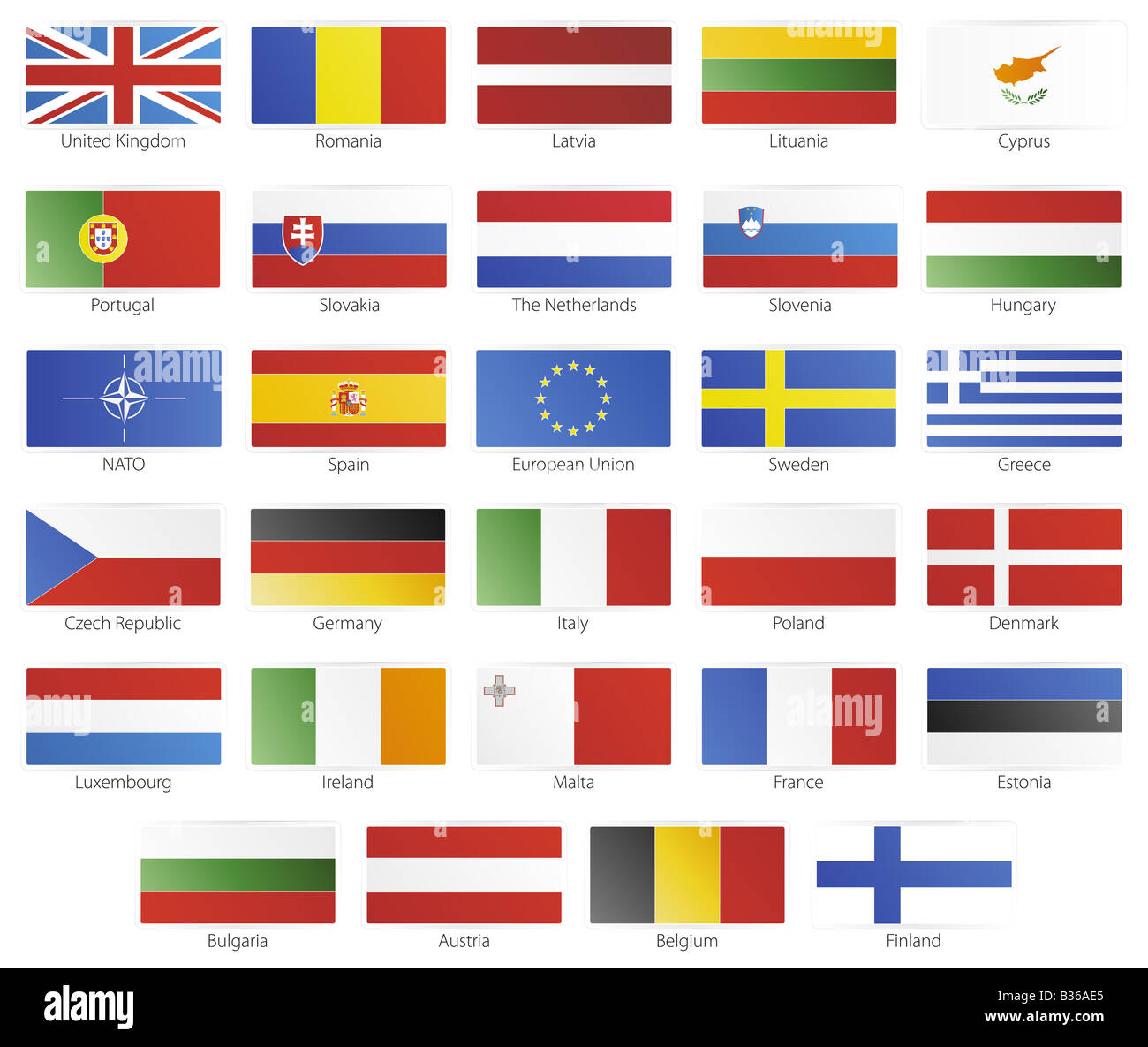 Illustrazione Vettoriale delle bandiere pulsante dei 27 membri dell'Unione  europea come di 2008 plus NATO e UE Foto stock - Alamy