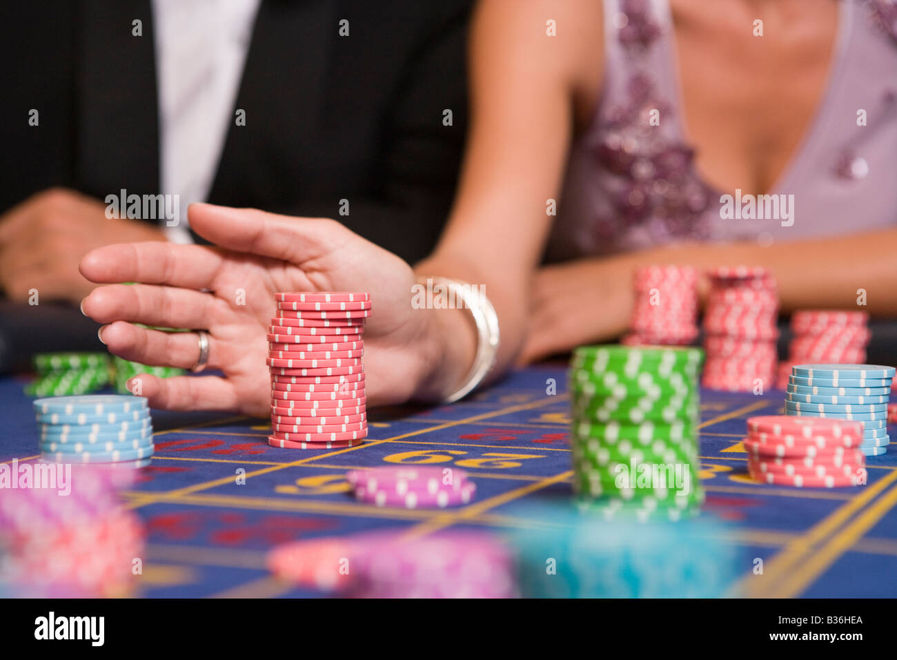 Chip sul Tavolo della Roulette Foto Stock