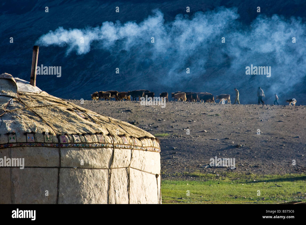 Yurta e Yurt allevamento nel villaggio Jalang nel Pamirs in Tagikistan Foto Stock