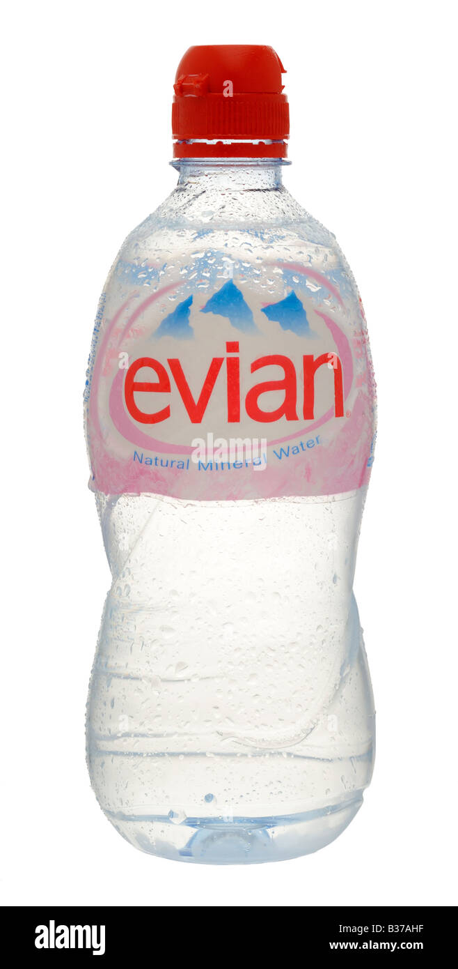 Bottiglia di acqua minerale Evian. Foto Stock