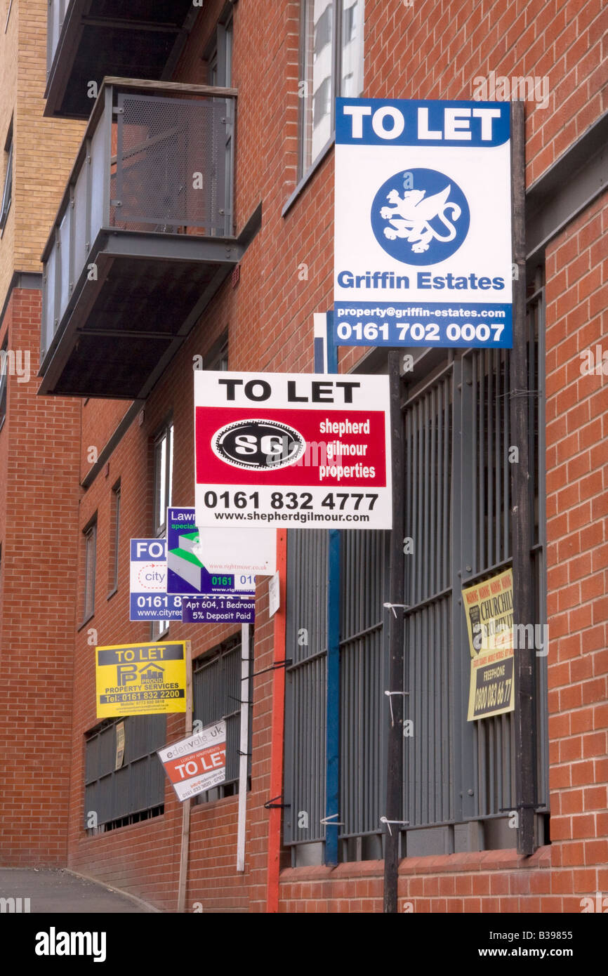 "A" lascia segni nel quartiere verde, appartamento area di sviluppo del centro di Manchester, Regno Unito Foto Stock