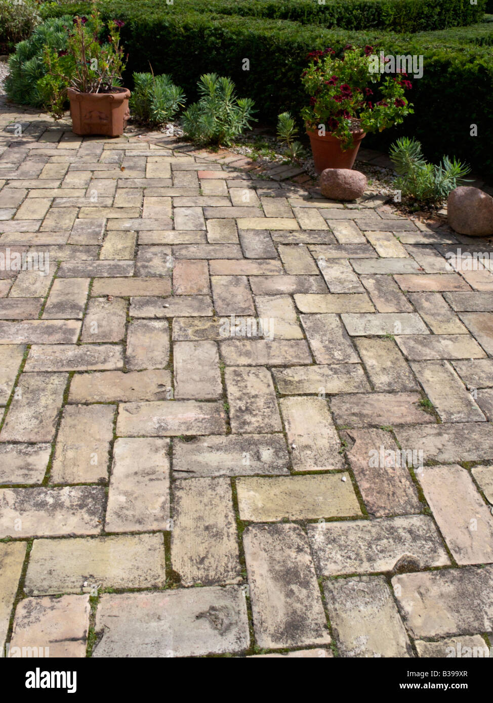 Percorso del giardino con linee a spina di pesce Foto Stock