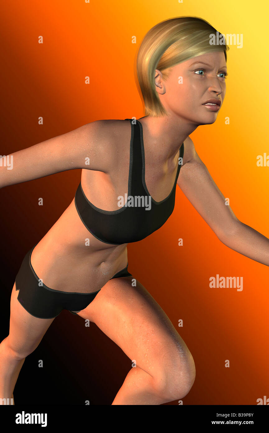 Illustrazione di computer di una donna in esecuzione Foto Stock