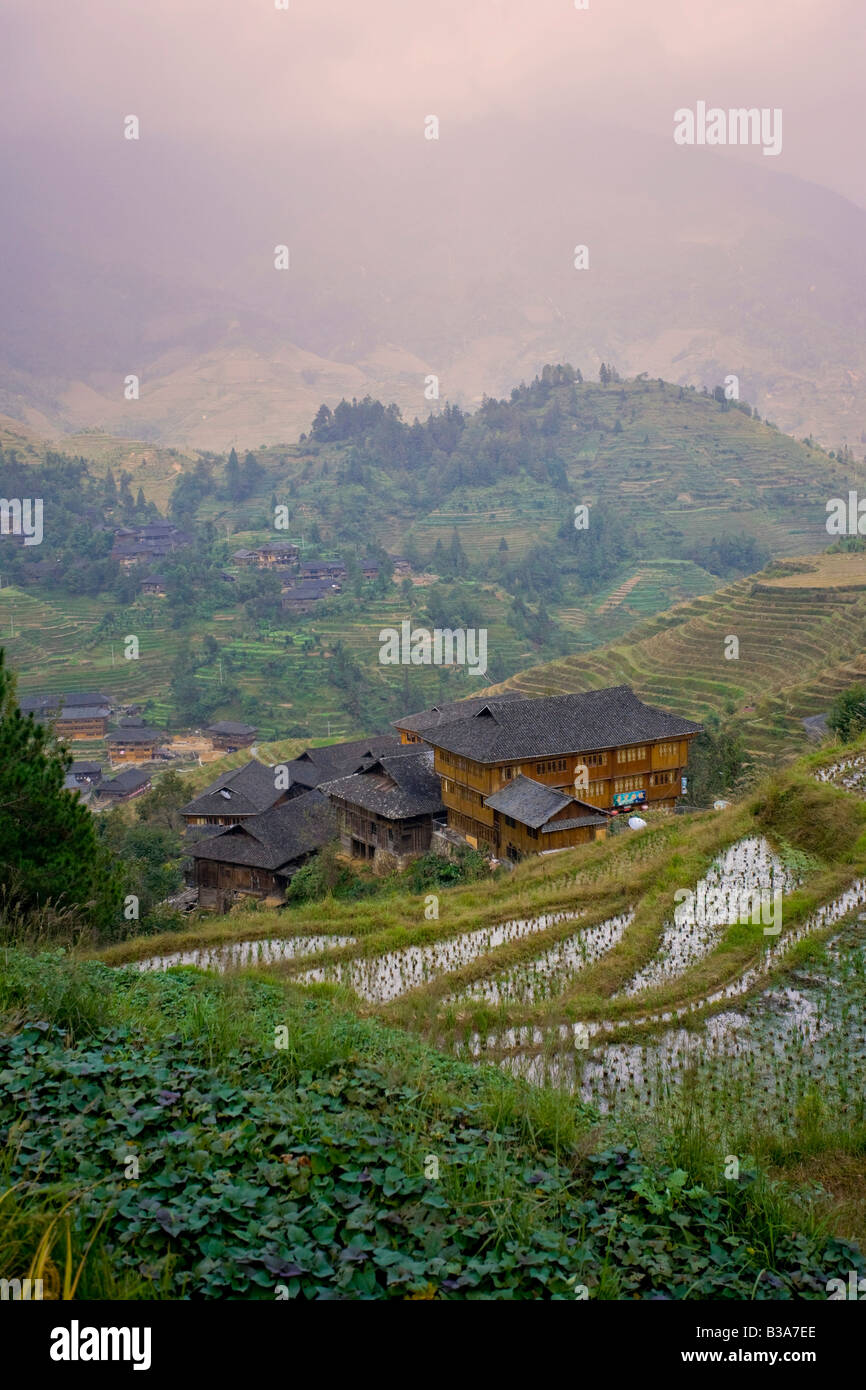 Yao villaggio di Dazhai, Longsheng, provincia di Guangxi, Cina Foto Stock