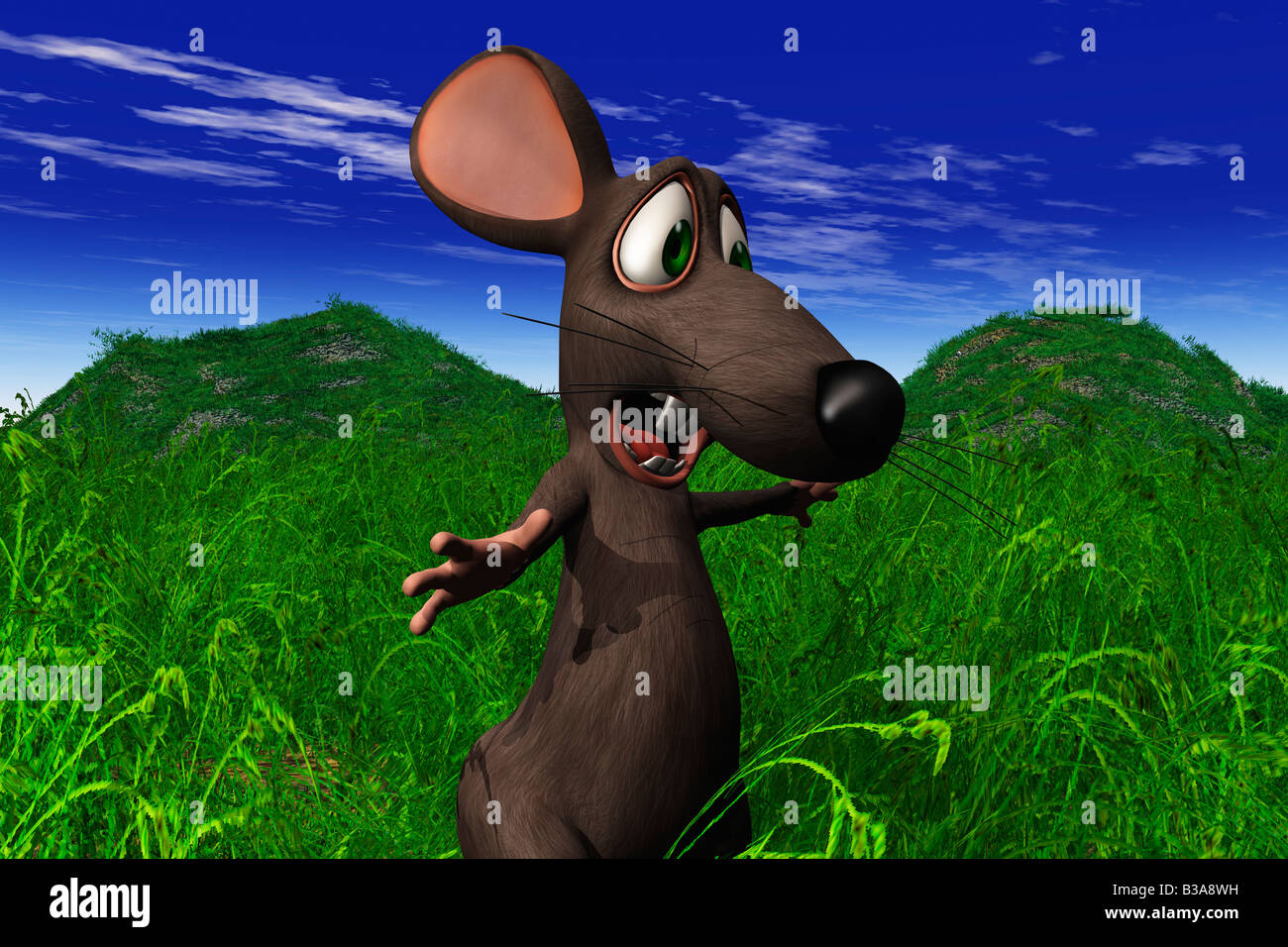 Cartoon Immagine di un mouse guardando scioccato in un campo Foto Stock