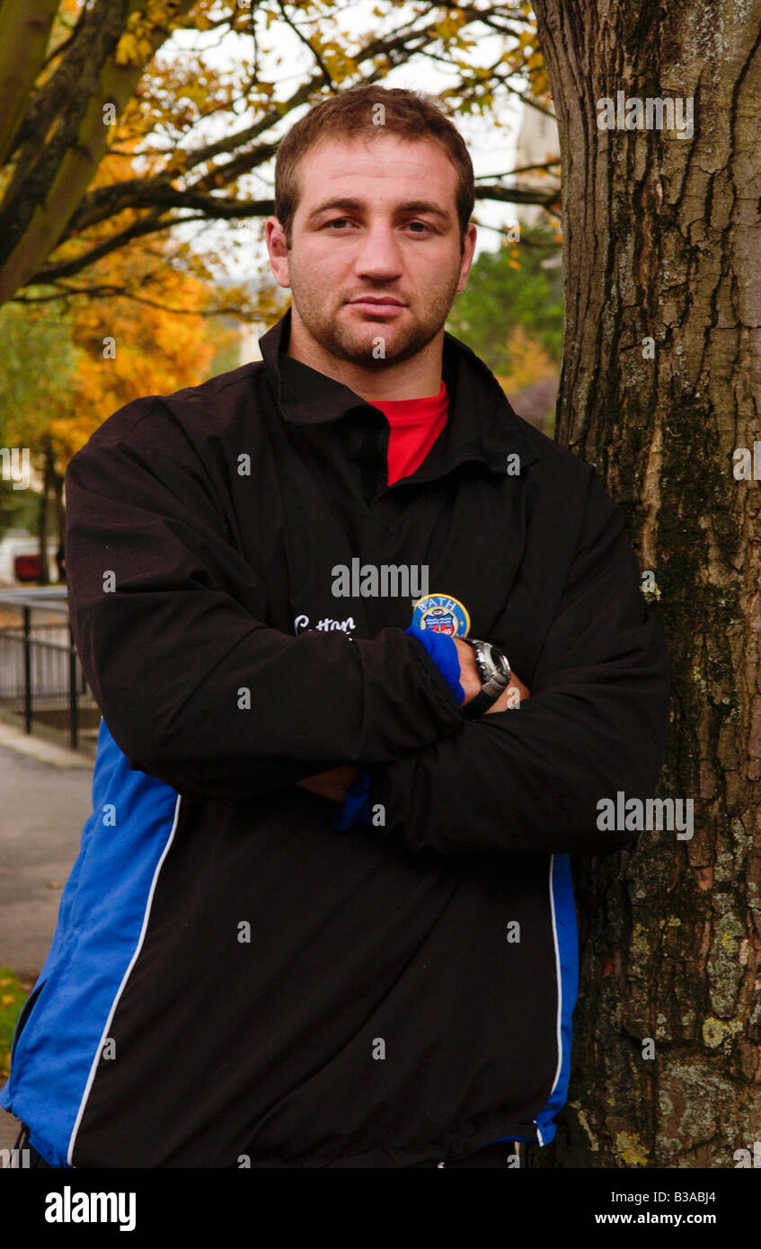 Steve Borthwick nella foto mentre era capitano di rugby dell'Inghilterra e del Bath RFC Foto Stock