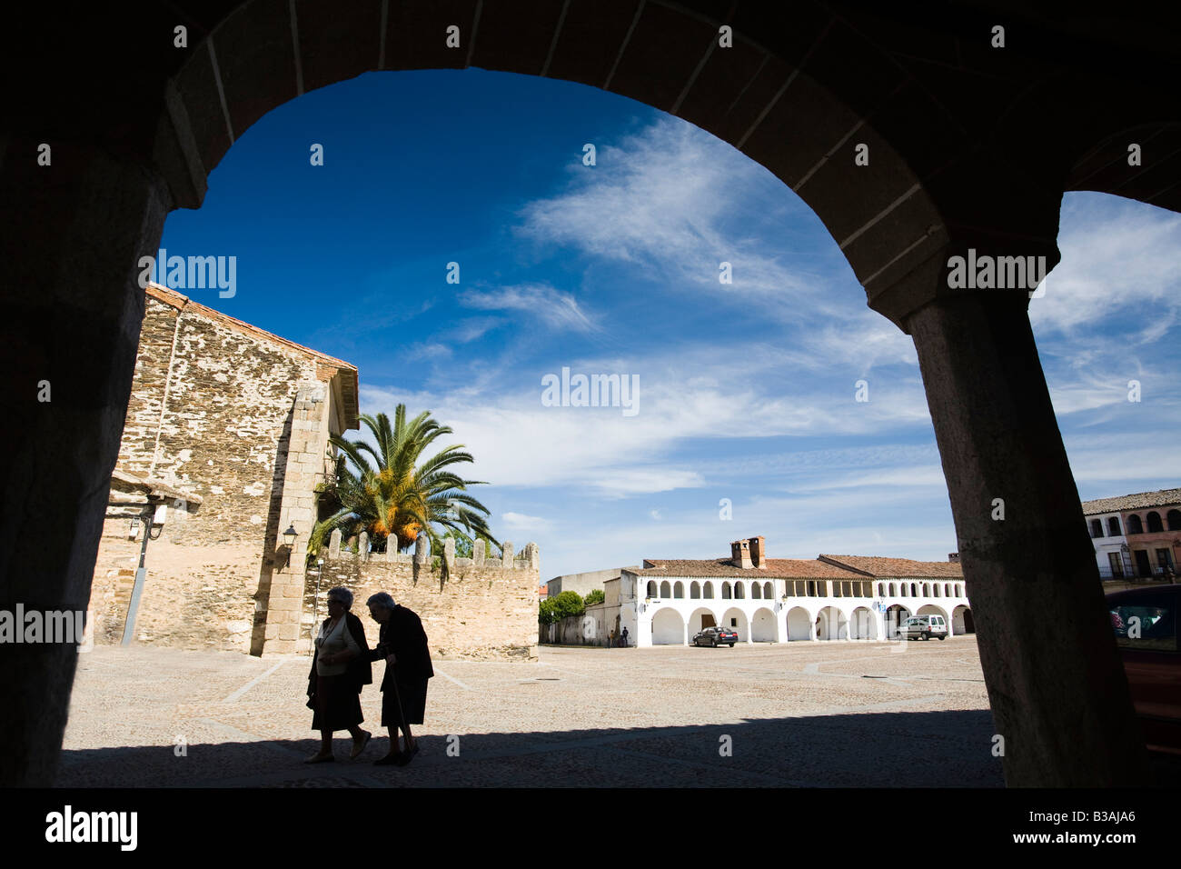 Plaza Mayor o piazza principale, Garrovillas de Alconetar, Caceres, Estremadura, Spagna Foto Stock