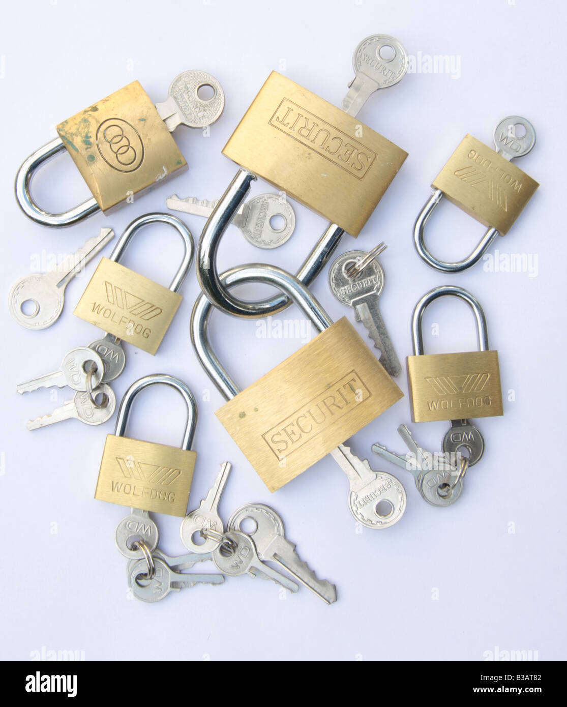 Lucchetto, blocco 3, tre, sicuro, protezione, sicurezza, Foto Stock