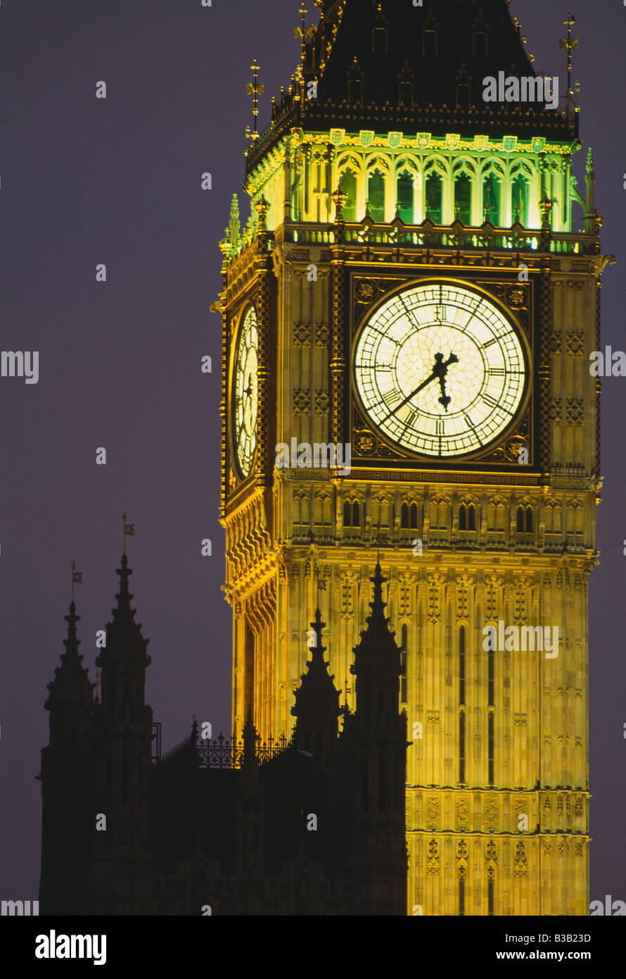 Big Ben di notte, il Palazzo di Westminster, Londra, Inghilterra, Regno Unito Foto Stock