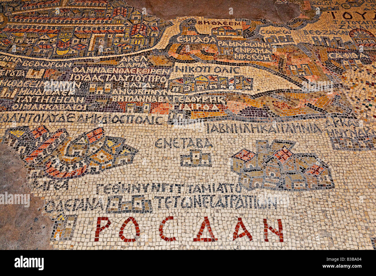 Mappa Mosaico, la chiesa di San Giorgio, Madaba, Giordania Foto Stock