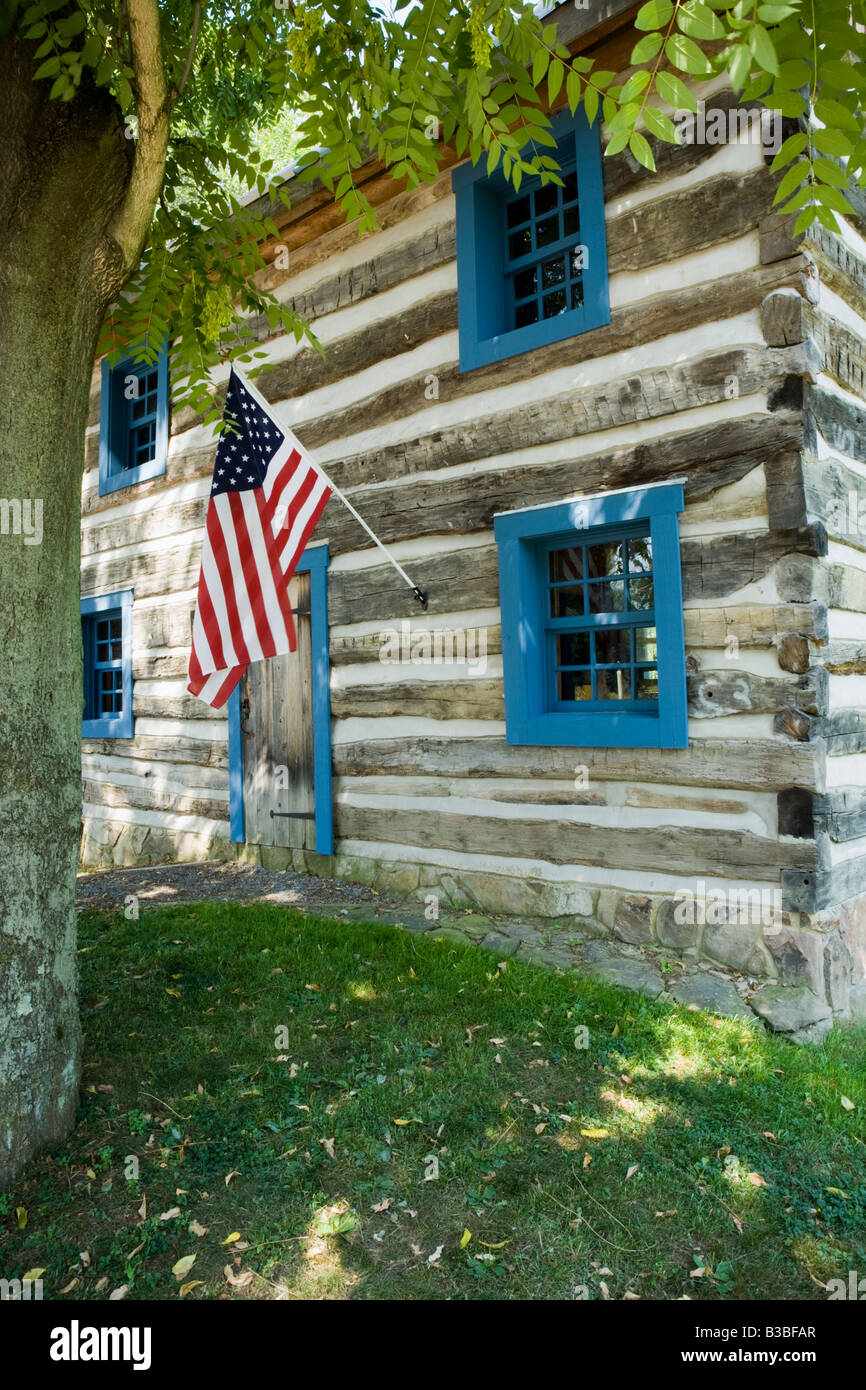 Log Cabin armonia Pennsylvania ex religiosi società comunali di Rappites aka Harmonists Foto Stock