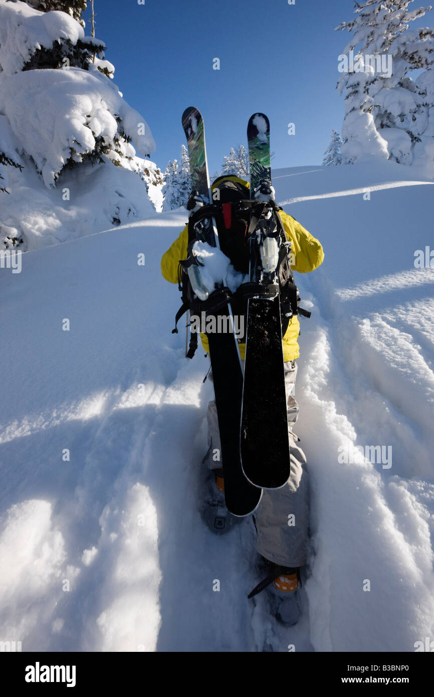 Backcountry Rider Salita, furano, Hokkaido, Giappone Foto Stock