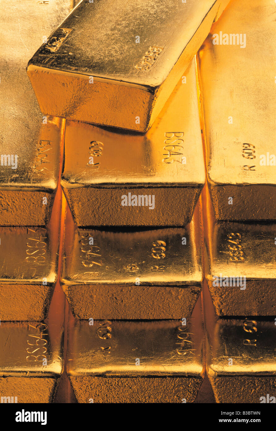 Close-up di una pila di oro bar Foto Stock