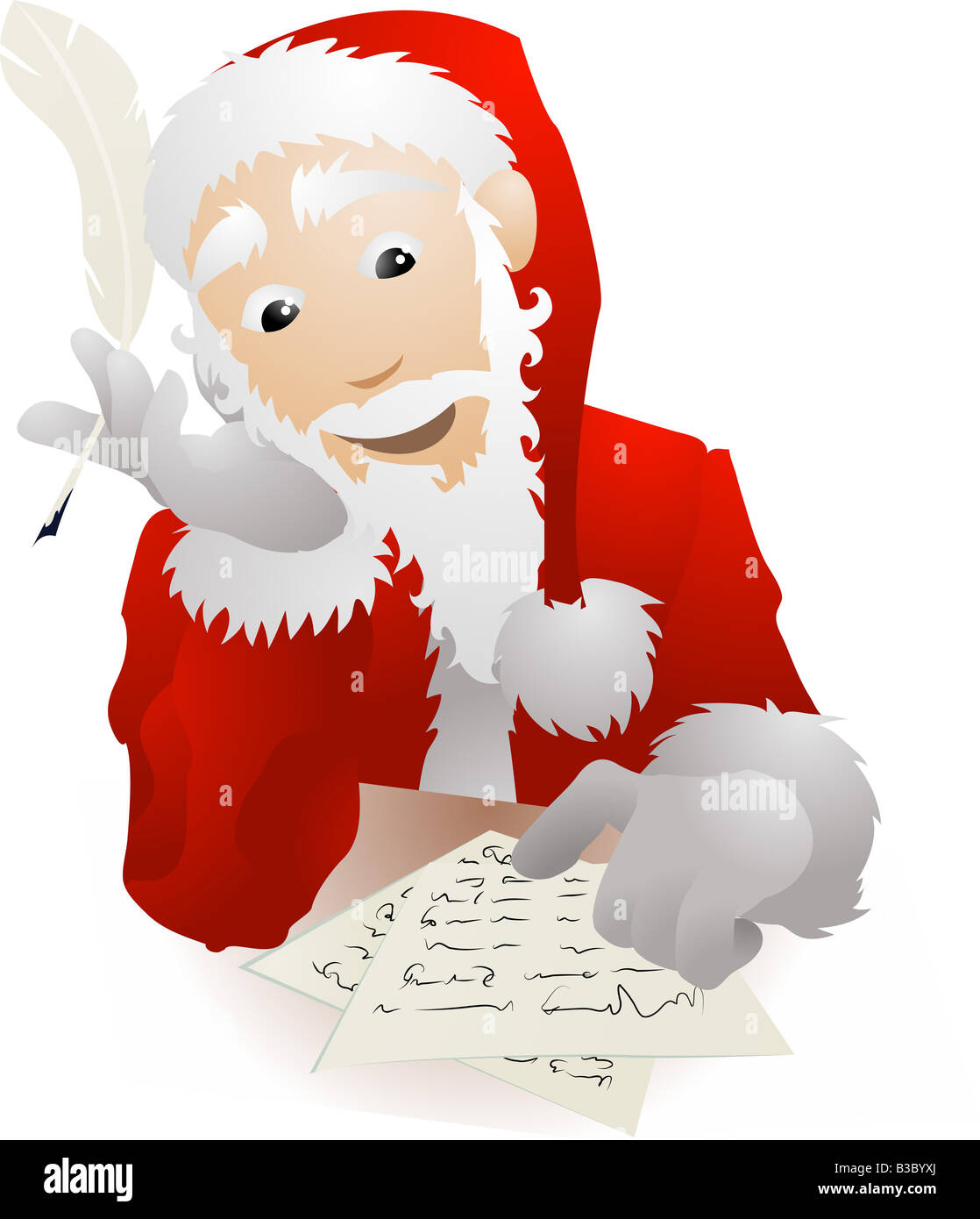 Una illustrazione di Babbo Natale nel controllo della sua lista di Natale o rispondere ai bambini s lettere Foto Stock