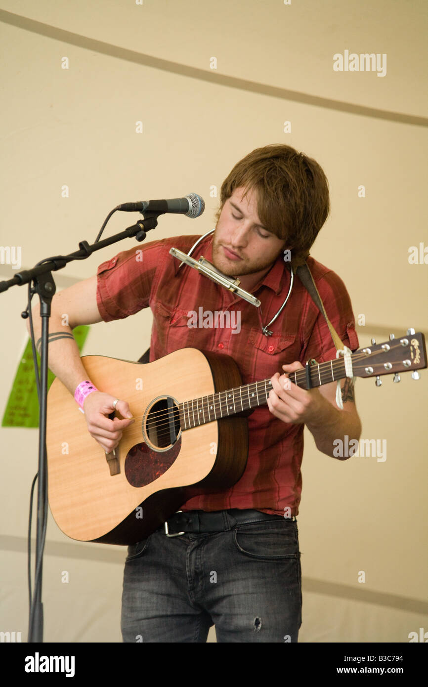 Nic Dawson Kelly giocando al Greenman festival 2008 Glanusk Park Brecon Beacons Galles U K Foto Stock