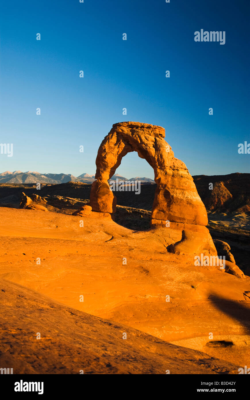 Delicate Arch al tramonto Arches National Park nello Utah Foto Stock