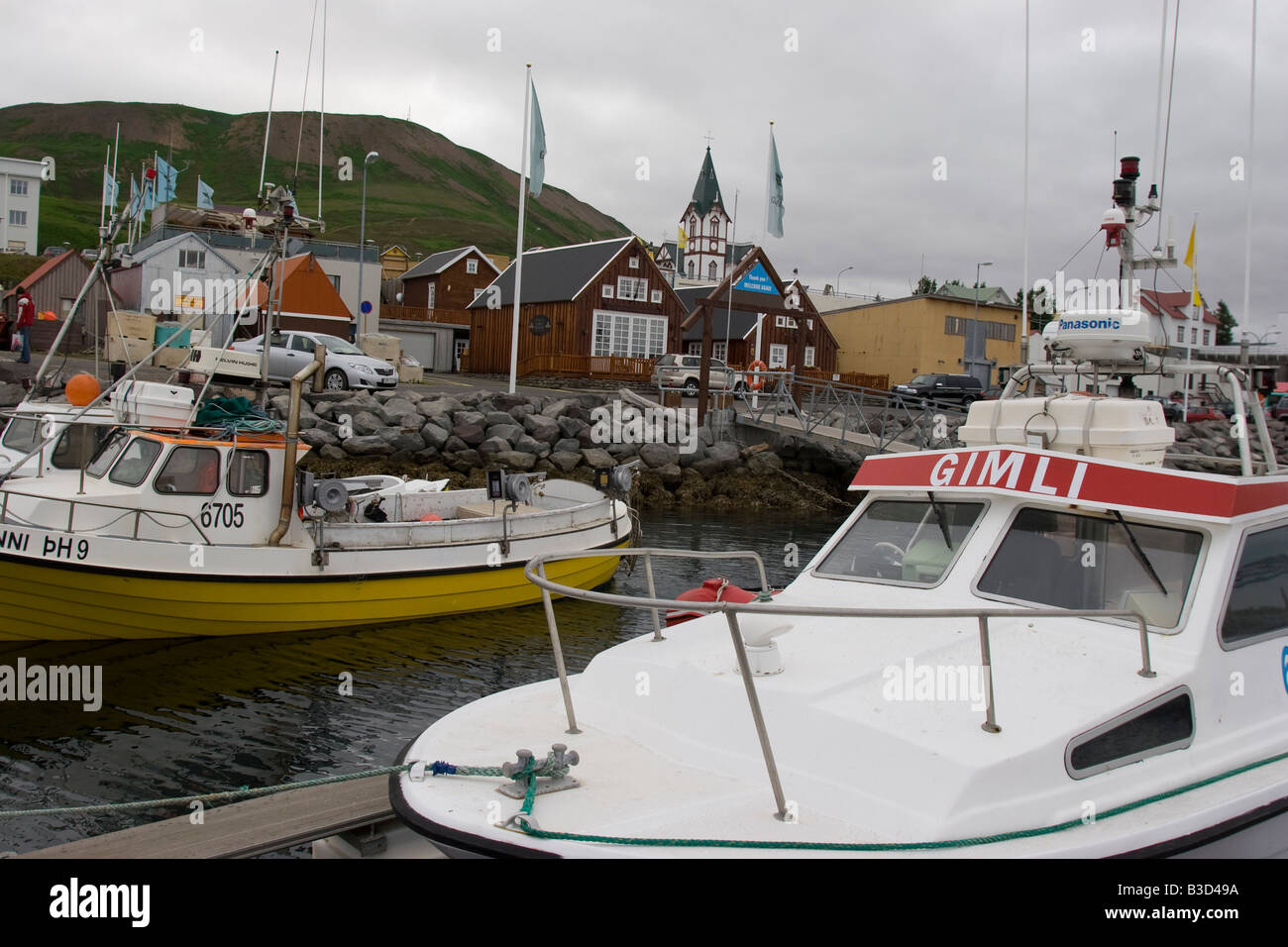 Husavik Harbour, Islanda. Foto Stock