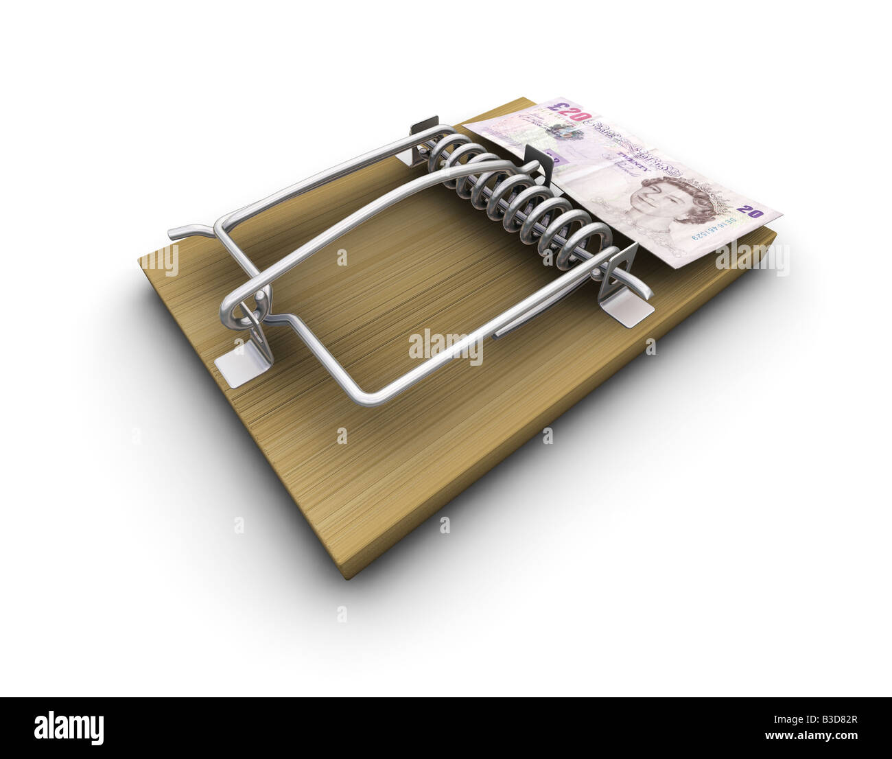 3D render di un mousetrap con soldi su di esso Foto Stock