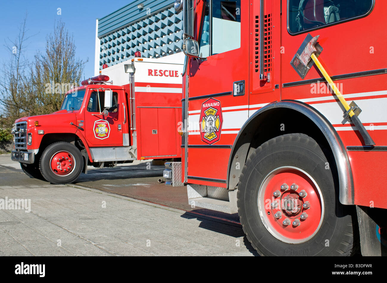 Canadian British Columbia camion fuoco Nanaimo la stazione dei vigili del fuoco a Vancouver Island Foto Stock