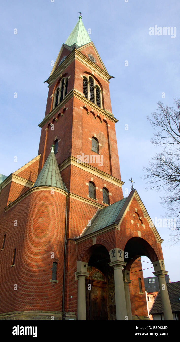 Evangelische Stadtkirche in Essen-Werden, Kirchturm, Kirchenportal, Essen, Ruhrgebiet, NRW Foto Stock